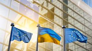 Flags of Ukraine and European Union