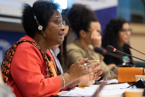 A woman speaking at Anti-Racism Diversity Week 2023.