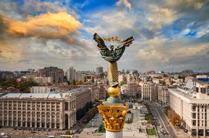 Photograph of Kyiv, Ukraine, viewed from behind and above the Independence Monument