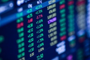 Stock exchange data displayed on a digital screen