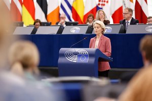 Photograph of European Commission President Ursula Von Der Leyen presenting the 2026 Commission Work Programme to the European Parliament.