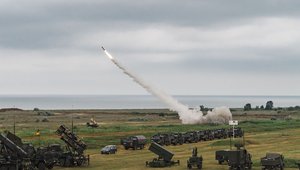 Photograph of a missile launching from a training range in Romania.