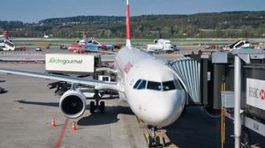 Picture of a plane in an airport