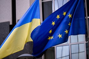 Flags of Ukraine and the European Union