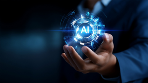 Artificial intelligence SEO optimization and digital marketing visualization with glowing AI icons, automated strategy tools, futuristic interface, with copy space