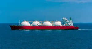 A liquid natural gas tanker ship in the Singapore Straits in Asia