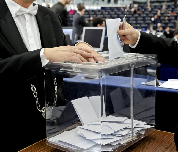 European Parliamentary ushers supervise ballot box during election of President