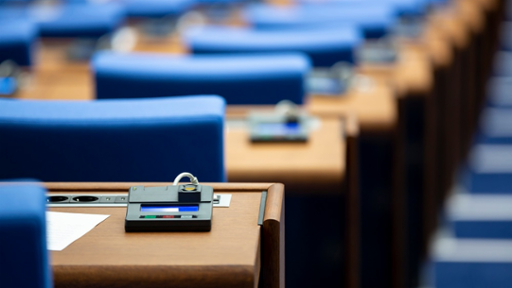 Rows of seats for Members of the European Parliament in Brussels