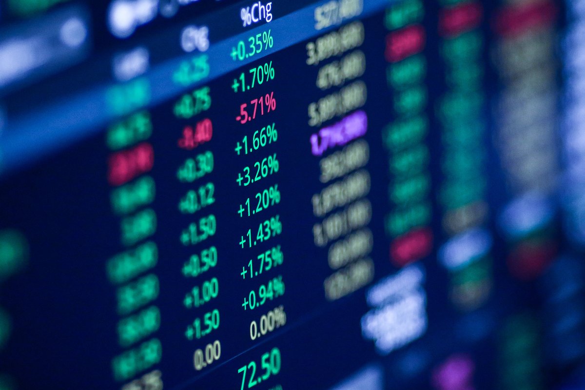 Stock exchange data displayed on a digital screen