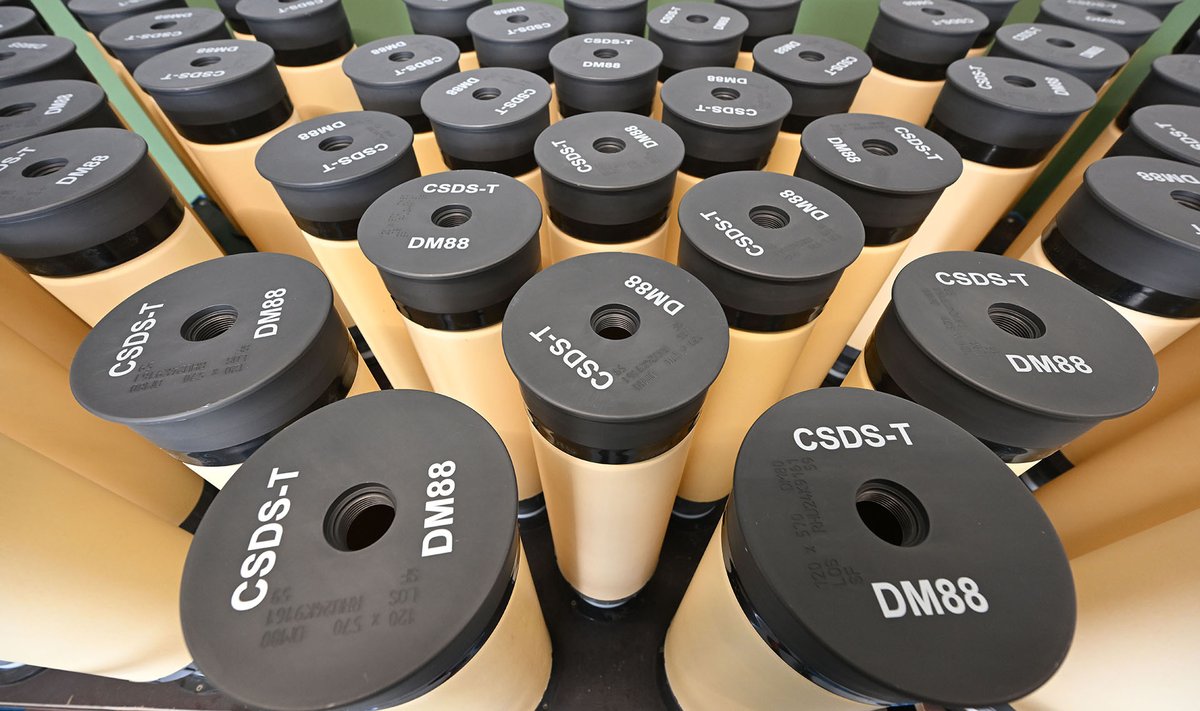 Photograph of ammunition for large calibre weapons waiting to be processed at Rheinmetall plant in Germany