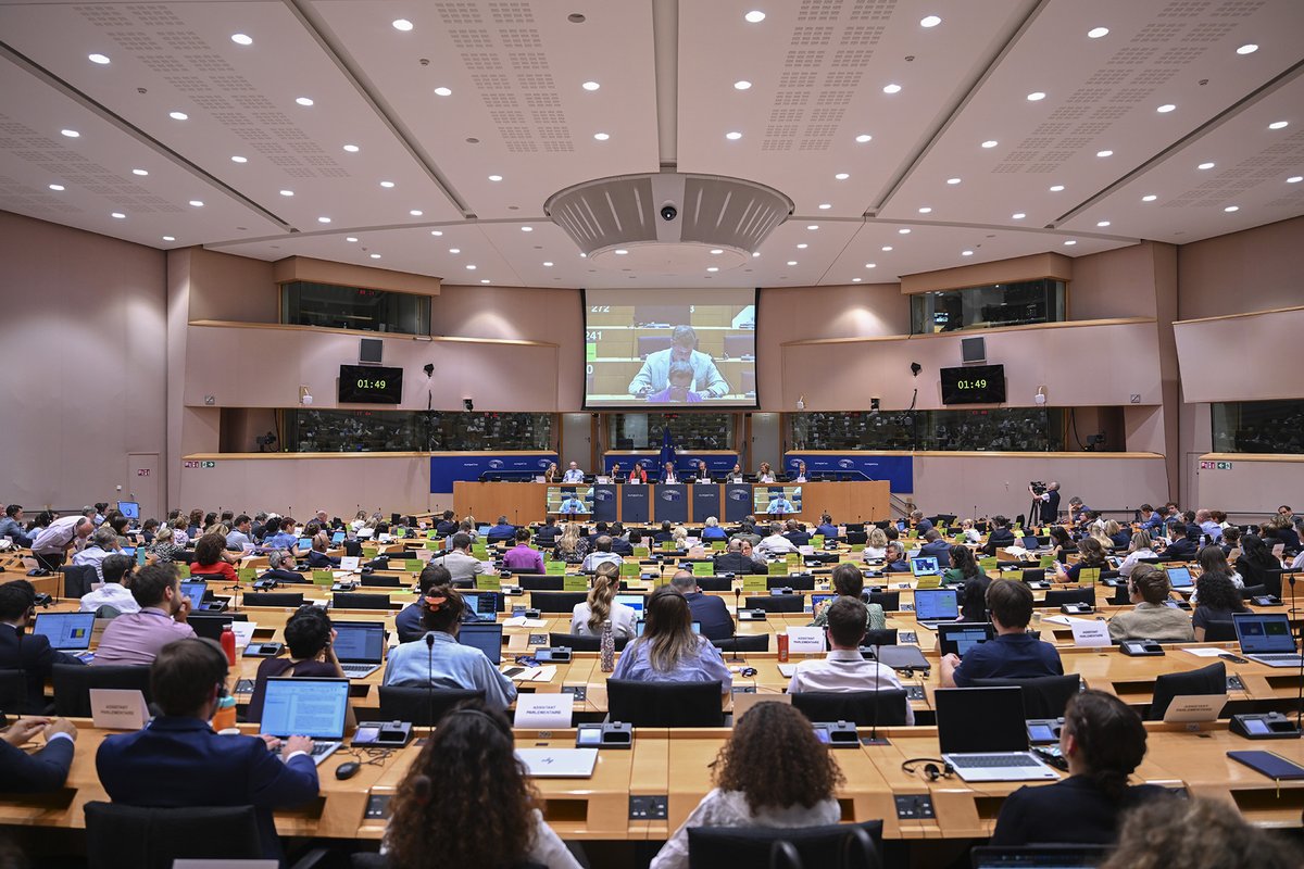 Photo of a meeting between Parliament's Committee on Budgets and European Commission for Budget Piotr Serafin to discuss post-2027 MFF