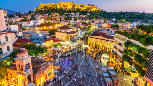 Athens, Greece - Monastiraki Square and Acropolis
