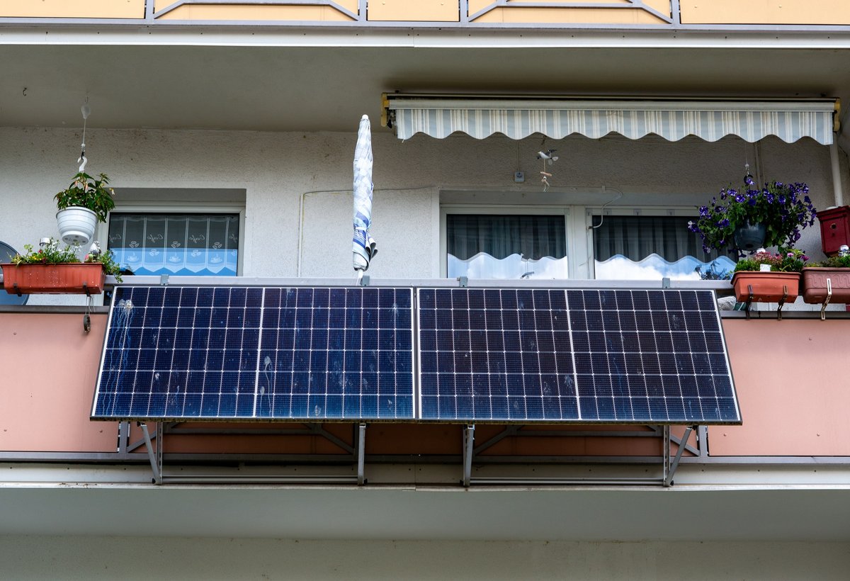Photograph of a solar panel on a balcony