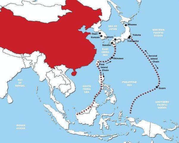 The First and Second Island Chain in the western Pacific.