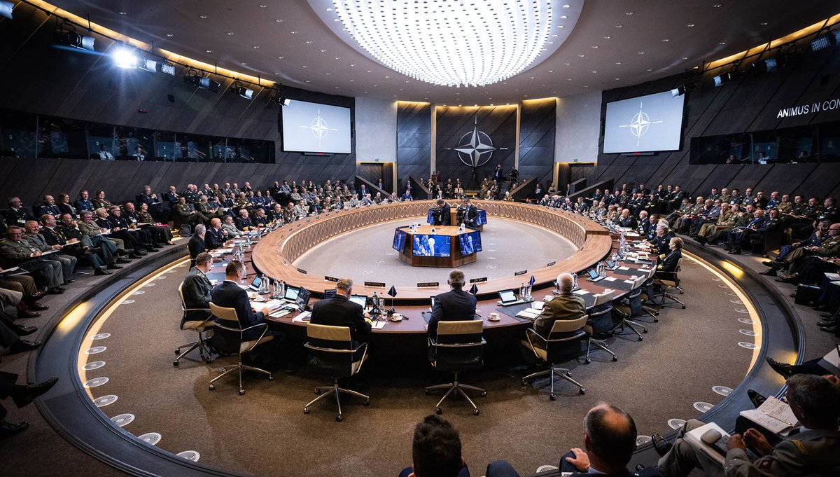 Picture showing the NATO members' representatives around the table at a meeting of the Military Committee.