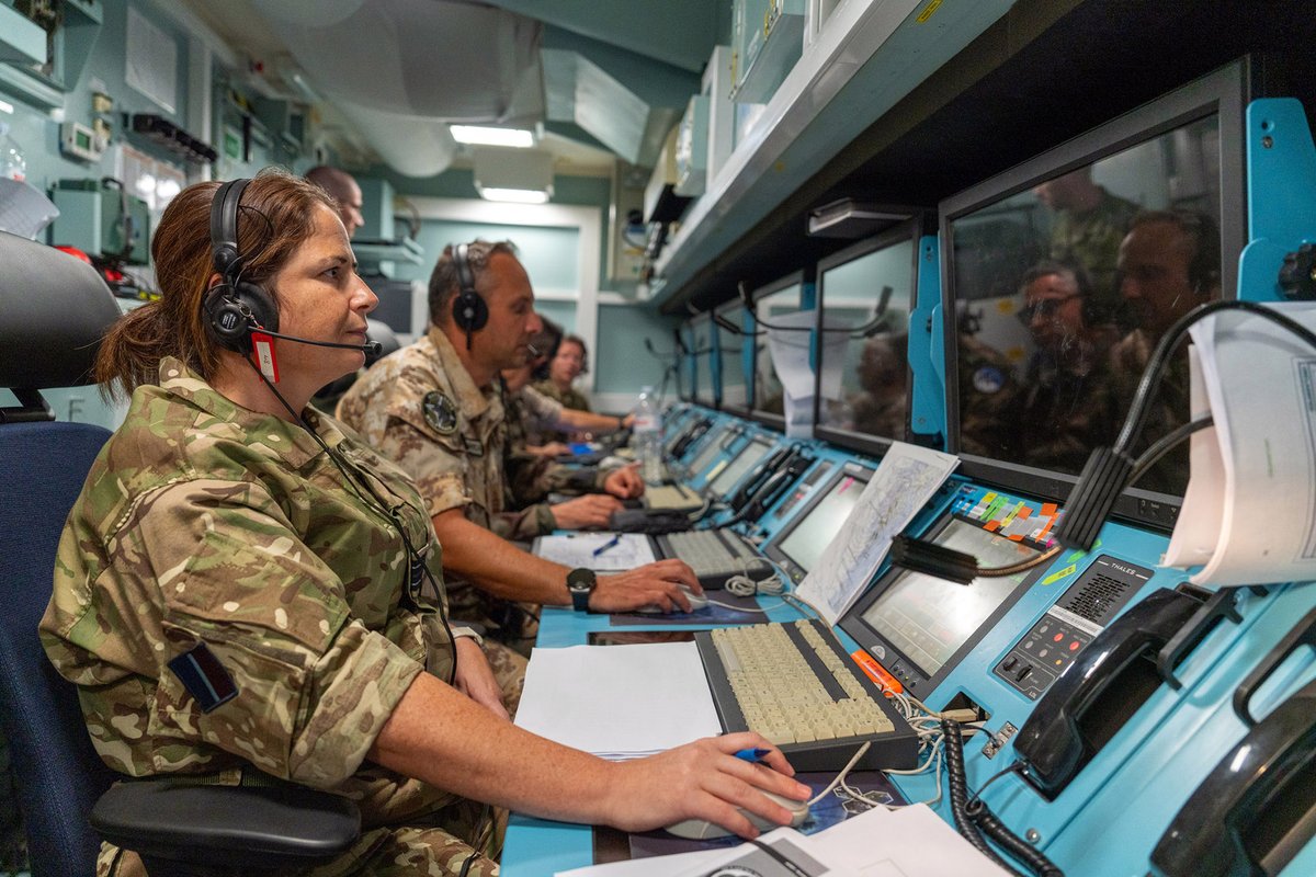 Allied soldiers from the NATO Deployable Air Control Centre work on systems during Exercise Ramstein Flag 24.