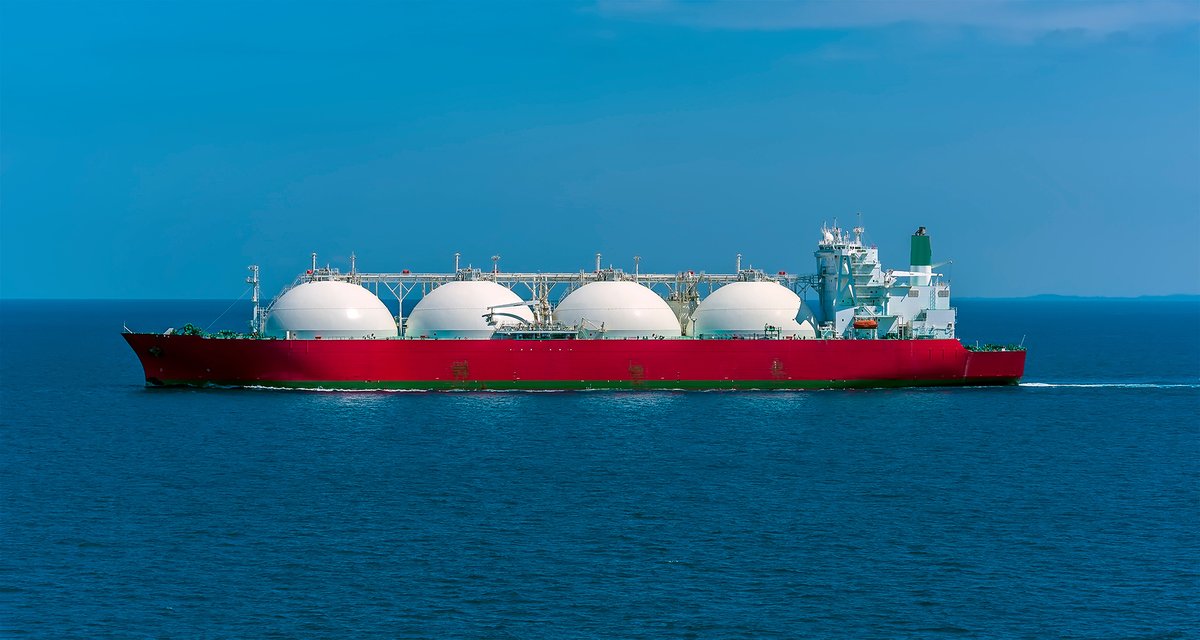 A liquid natural gas tanker ship in the Singapore Straits in Asia